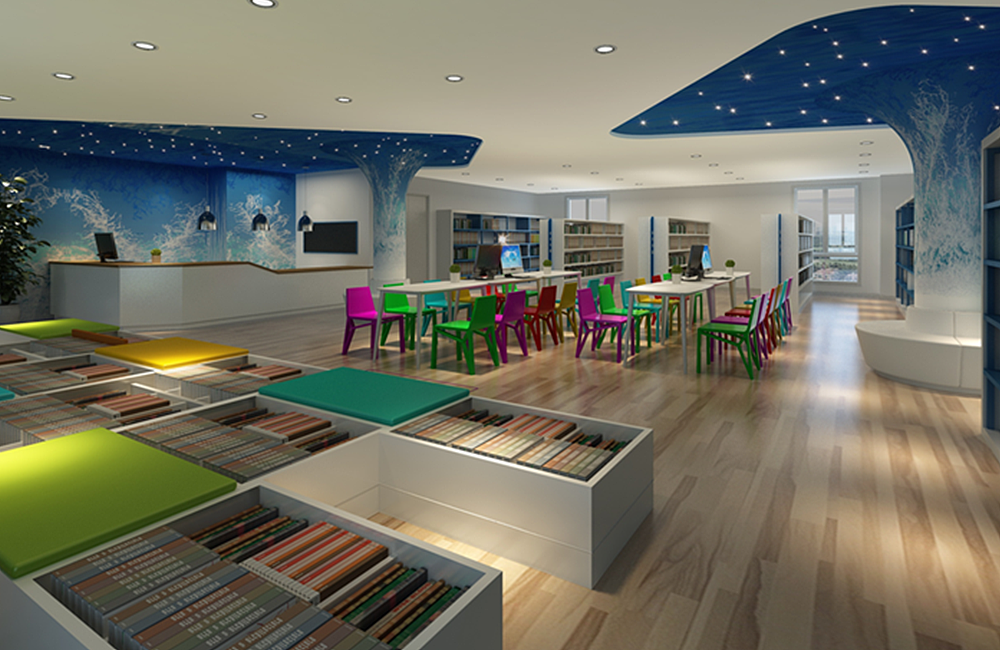 鄭州小學(xué)圖書館設(shè)計新標(biāo)桿 京創(chuàng)裝飾案例效果圖深度賞析